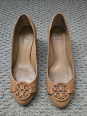 Tory Burch Cognac Leather Logo Ballet Heels